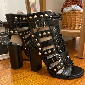 Fashion Nova black studded high heels size 7